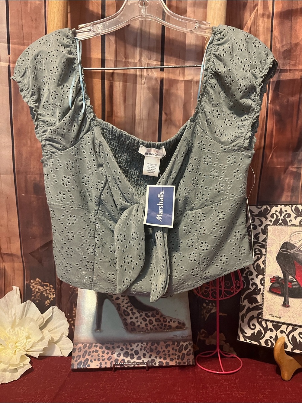URBAN Romantics Sage Green Eyelet Tie-Front Crop Top